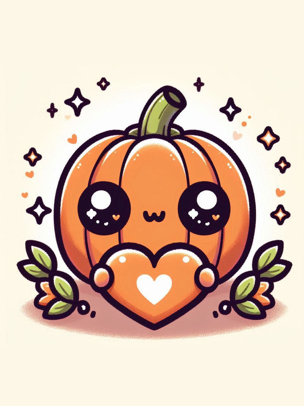 Thanksgiving love drawing ideas featuring a cute pumpkin holding a heart, surrounded by small stars and leaves, creating a festive and loving theme.